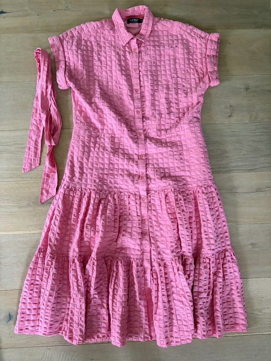 Lauren Ralph Lauren Dresses & Skirts - Lauren Ralph Lauren black label 100% cotton pink drop waist pink midi dress - 10